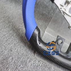Carbon Fiber Steering Wheel Blue Stripe Fit Dodge Charger Challenger RT 11-14