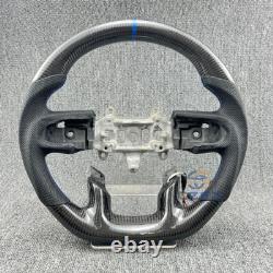 Carbon Fiber Steering Wheel Blue Stripe withHeated Fit Dodge Ram Rebel 2019-2024