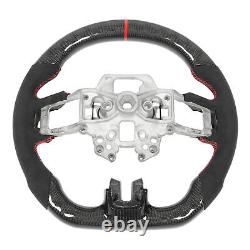 Carbon Fiber Steering Wheel Suede Red Stitching Fit For Mustang EcoBoost