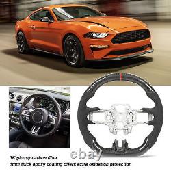 Carbon Fiber Steering Wheel Suede Red Stitching Fit For Mustang EcoBoost