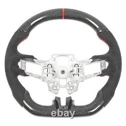 Carbon Fiber Steering Wheel Suede Red Stitching Fit For Mustang EcoBoost