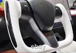 Carbon Fiber White Yoke Leather Steering Wheel for Tesla Model 3/Y with Heated