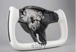 Carbon Fiber White Yoke Leather Steering Wheel for Tesla Model 3/Y with Heated