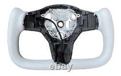 Carbon Fiber White Yoke Leather Steering Wheel for Tesla Model 3/Y with Heated