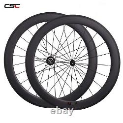 Carbon Fibre Wheels Road Bike Bicycle Wheelset 700C 60mm Tubular R13 Ceramic Hub