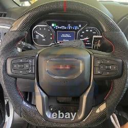 Carbon fiber flat bottom steering wheel for GMC Sierra 2019-2024 Heated