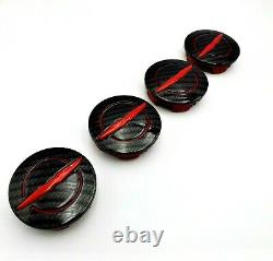 Chrysler 200 300 Red Black Carbon Fiber Wheel Center Cap 4 Set 2011-2018 OEM