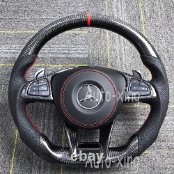 Custom Carbon Fiber Flat Steering Wheel for Mercedes-Benz AMG W205 S63 C63 SL