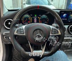 Custom Carbon Fiber Flat Steering Wheel for Mercedes-Benz AMG W205 S63 C63 SL