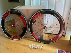 ENVE CARBON FIBER CLINCHER RACE WHEELS WithSES 6.7 Red Chris King Hubs RIM BRAKE