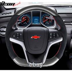 Fit 12-15 Chevy Camaro Steering Wheel Matte Carbon Fiber Alcantara Red Stitch