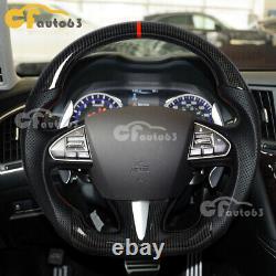 Fit 13-17 Infiniti Q50 Q50L Red Line HYDRO DIP Carbon Fiber Flat Steering Wheel