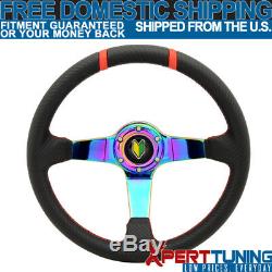 Fit For 350MM Black CF Red Stitches Neo Spoke Racing Steering Wheel+BD Logo