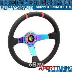 Fit For 350MM Black CF Red Stitches Neo Spoke Racing Steering Wheel+BD Logo