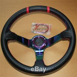 Fit For 350MM Black CF Red Stitches Neo Spoke Racing Steering Wheel+BD Logo