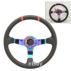 Fit For 350MM Black CF Red Stitches Neo Spoke Racing Steering Wheel+BD Logo