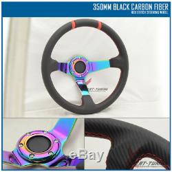 Fit For 350MM Black CF Red Stitches Neo Spoke Racing Steering Wheel+BD Logo
