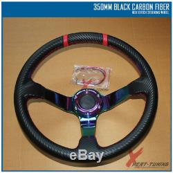 Fit For 350MM Black CF Red Stitches Neo Spoke Racing Steering Wheel+BD Logo