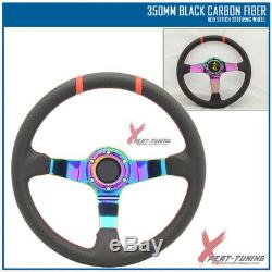 Fit For 350MM Black CF Red Stitches Neo Spoke Racing Steering Wheel+BD Logo