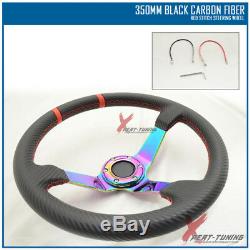 Fit For 350MM Black CF Red Stitches Neo Spoke Racing Steering Wheel+BD Logo