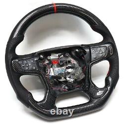 Fits14-18 GM SIERRA denali Carbon Fiber Leather Flat Bottom Steering Wheel