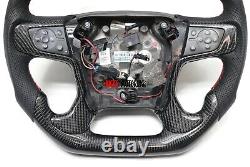 Fits14-18 GM SIERRA denali Carbon Fiber Leather Flat Bottom Steering Wheel