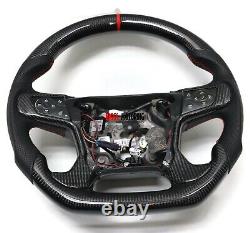 Fits14-18 GM SIERRA denali Carbon Fiber Leather Flat Bottom Steering Wheel