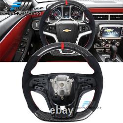 Fits 12-15 Chevy Camaro CF Alcantara Steering Wheel With Red Stitching & Indicator