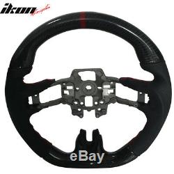 Fits 15-17 Ford Mustang V4 CF With Real Leather Steering Wheel Black Red Ring