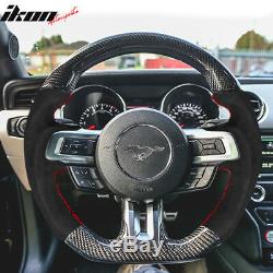 Fits 15-17 Mustang V1 Steering Wheel Carbon Fiber with Alcantara Red Stitching