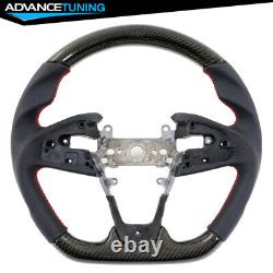 Fits 16-21 Honda Civic Gen 10th Steering Wheel Carbon Fiber + Leather Red Stitch