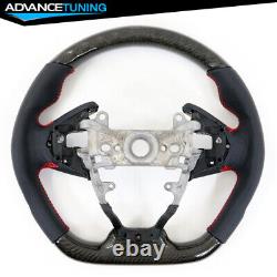 Fits 16-21 Honda Civic Gen 10th Steering Wheel Carbon Fiber + Leather Red Stitch