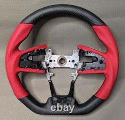 For 16-21 Honda Civic 10th Real Carbon Fiber Steering Wheel RED 1 Edition Matte