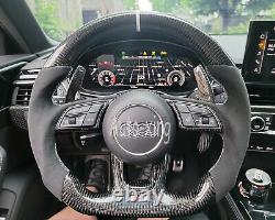 For Audi S3 S4 S5 S6 S7 B9 RS3 RS4 RS5 RS6 RS7 Carbon Fiber Flat Steering Wheel