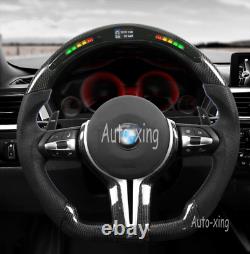 For BMW M1 M2 M3 M4 F80 X5X Carbon Fiber Flat Steering Wheel Led LCD performance