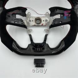 For Honda Civic 2016-2021 Carbon Fiber Black Alcantara LED Steering Wheel