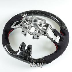 Forged Carbon Fiber Suede Steering Wheel Red Stitching For Ford Mustang 15-17