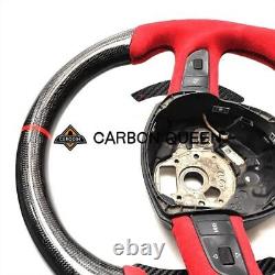 HONEYCOMB CARBON FIBER Steering Wheel FOR AUDI A5B8S5 RED ALCANTARA FLAT BOTTOM