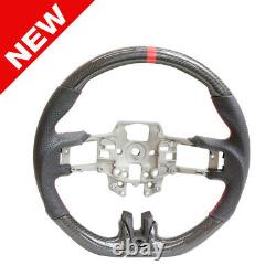 Handkraftd 15-17 Ford Mustang Steering Wheel Real Carbon Fiber with Red Stitch