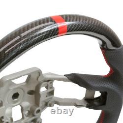 Handkraftd 15-17 Ford Mustang Steering Wheel Real Carbon Fiber with Red Stitch