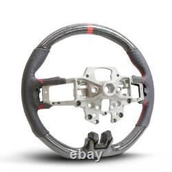 Handkraftd 15-17 Ford Mustang Steering Wheel Real Carbon Fiber with Red Stitch