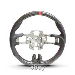 Handkraftd 15-17 Ford Mustang Steering Wheel Real Carbon Fiber with Red Stitch