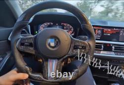 Heated+ Real carbon fiber Flat Sport Steering Wheel Fit BMW G30 530 Customized