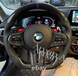 Heated+ Real carbon fiber Flat Sport Steering Wheel Fit BMW G30 530 Customized