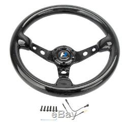 Hiwowsport Carbon Fiber Steering Wheel 320mm Black Button Cover 6 Holes Bolts