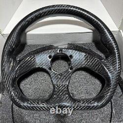 Hiwowsport Carbon Fiber Steering Wheel Jet Style 320mm 6 Holes 1.75 Deep Black