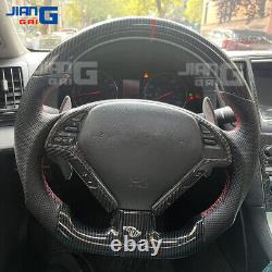 Hydro Dip Carbon Fiber Sport Flat Steering Wheel For 2008-2013 Infiniti G37 G37X