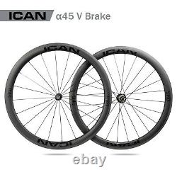 ICAN Alpha 45C Carbon Road Bike Wheelset 700C Rim Brake 25mm Width Clincher