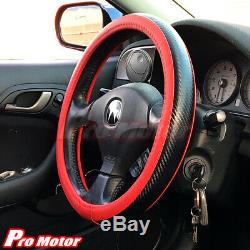 JDM Premium Black Carbon Fiber Leather Steering Wheel Cover Protector Slip-On P5