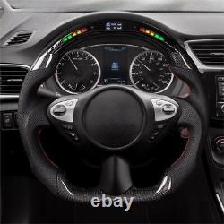 LED Carbon Fiber Perforated Leather Steering Wheel For 2008-2019 Nissan 370z